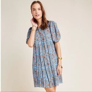 Anthropologie Sachin & Babi Marina Pleated Swing Dress Puff Sleeve 0 New
